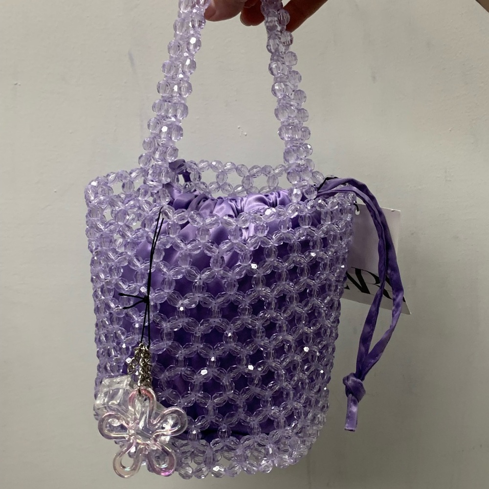ZARA NWT Purple Beaded Women's Bag with ice flower charms ref 6888/510 90s vibes